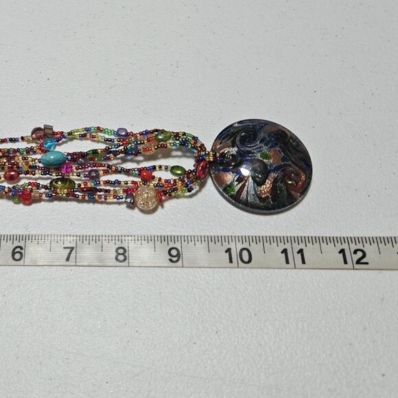 Handmade Abstract Glass Pendant Necklace Boho Colorful Seed Beaded Jewelry Women - Picture 11 of 11